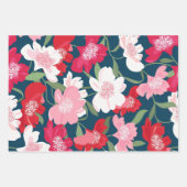 Farbenfrohe rote Blumenmuster Blau Geschenkpapier Set (Vorderseite)