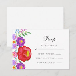 Farbenfrohe Rote Fiesta Blumenkalligraphie Quincea RSVP Karte