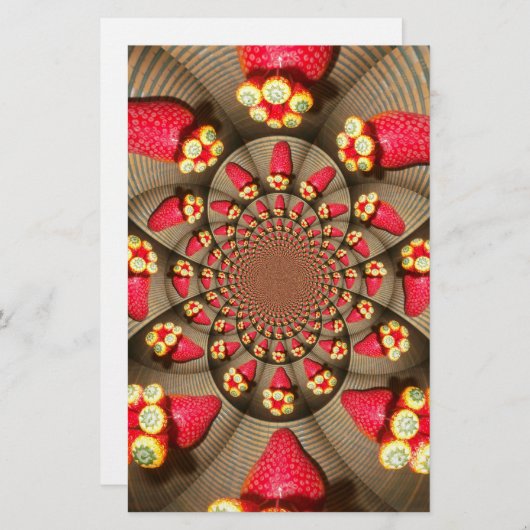Farbenfrohe Rote Freude: Strawberry Kaleidoskop Ku Briefpapier (Vorne/Hinten)