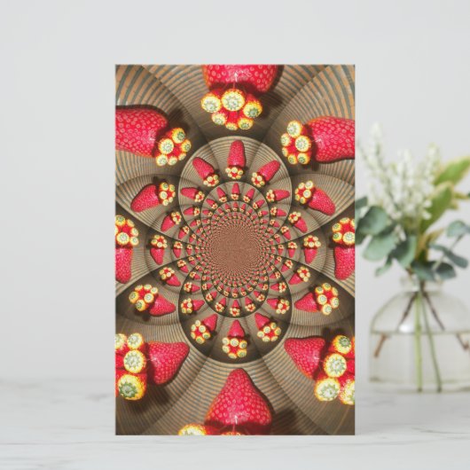 Farbenfrohe Rote Freude: Strawberry Kaleidoskop Ku Briefpapier (Stehend Vorderseite)
