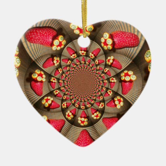 Farbenfrohe Rote Freude: Strawberry Kaleidoskop Ku Keramikornament (Vorne)