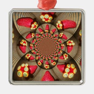 Farbenfrohe Rote Freude: Strawberry Kaleidoskop Ku Ornament Aus Metall