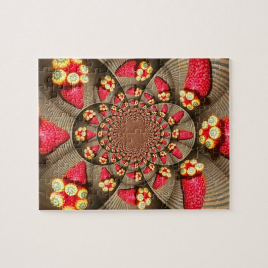Farbenfrohe Rote Freude: Strawberry Kaleidoskop Ku Puzzle (Horizontal)