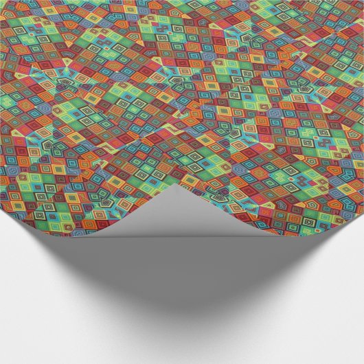 Farbenfrohe rote grüne blaue Diamant-Sternmuster Geschenkpapier (Ecke)