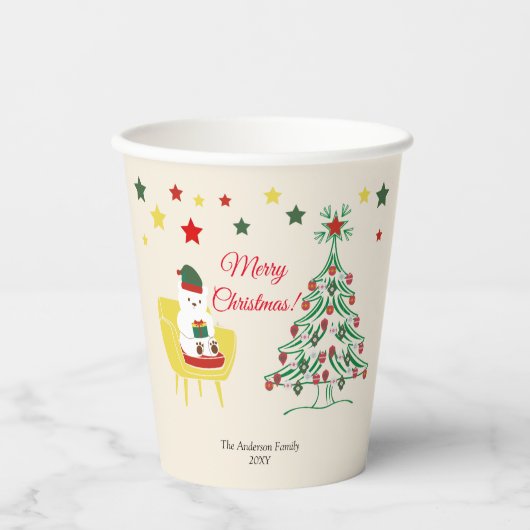 Farbenfrohe rote grüne Feier Moderne frohe Weihnac Pappbecher (Vorderseite)