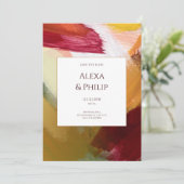 Farbenfrohe Rote Grüne Hand Malte Abstrakte Kunst Einladung (Stehend Vorderseite)