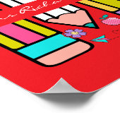 Farbenfrohe rote Lehrerin Cartoon Stift Poster (Ecke)