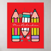 Farbenfrohe rote Lehrerin Cartoon Stift Poster (Vorne)