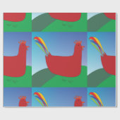 Farbenfrohe Rote Rooster mit Regenbogen-Schwanz au Geschenkpapier (Flach)