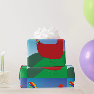Farbenfrohe Rote Rooster mit Regenbogen-Schwanz au Geschenkpapier