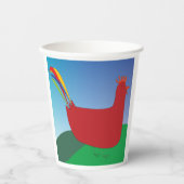 Farbenfrohe Rote Rooster mit Regenbogen-Schwanz au Pappbecher (Vorderseite)