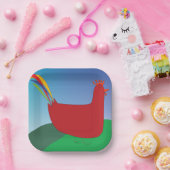 Farbenfrohe Rote Rooster mit Regenbogen-Schwanz au Pappteller (Party)
