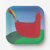 Farbenfrohe Rote Rooster mit Regenbogen-Schwanz au Pappteller (Vorderseite)