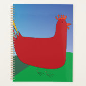 Farbenfrohe Rote Rooster mit Regenbogen-Schwanz au Planer (Vorderseite)