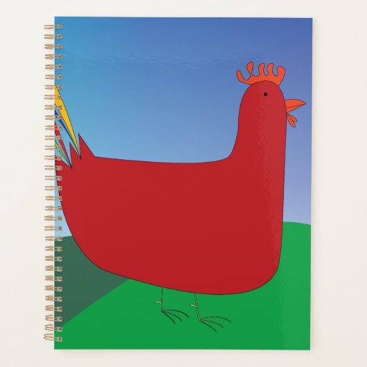 Farbenfrohe Rote Rooster mit Regenbogen-Schwanz au Planer (Vorderseite)