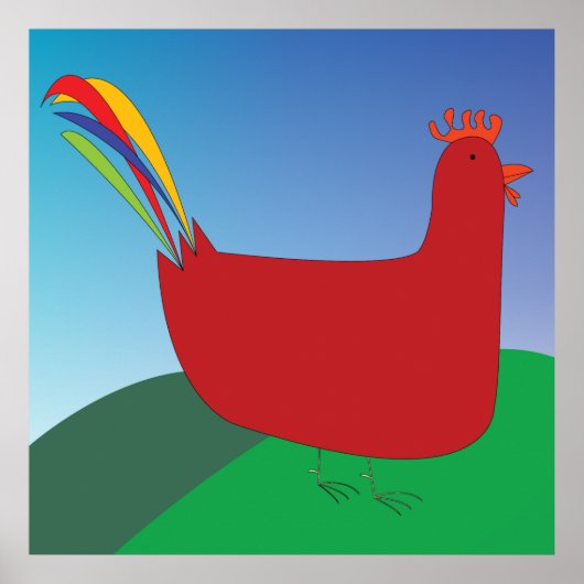 Farbenfrohe Rote Rooster mit Regenbogen-Schwanz au Poster (Vorne)