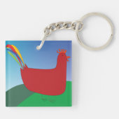 Farbenfrohe Rote Rooster mit Regenbogen-Schwanz au Schlüsselanhänger (Rückseite)