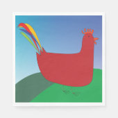 Farbenfrohe Rote Rooster mit Regenbogen-Schwanz au Serviette (Vorderseite)