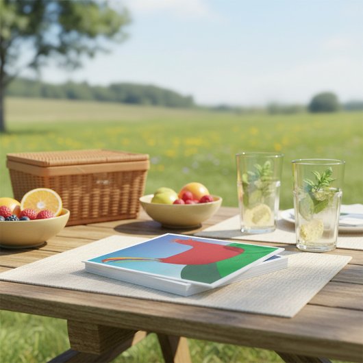 Farbenfrohe Rote Rooster mit Regenbogen-Schwanz au Serviette