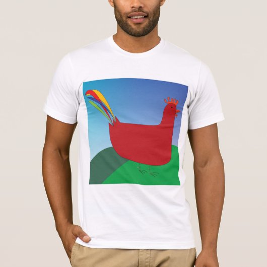Farbenfrohe Rote Rooster mit Regenbogen-Schwanz au T-Shirt (Vorderseite)