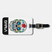 Farbenfrohe Rote Rose und blaue Diamanten Gepäckanhänger (Vorderseite horizontal)