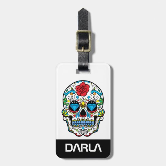 Farbenfrohe Rote Rose und blaue Diamanten Gepäckanhänger (Vorderseite vertikal)