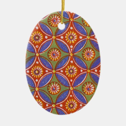 Farbenfrohe rote, rustikale Muster geometrisch Keramikornament (Vorne)