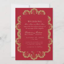 Farbenfrohe rote und goldene indische Hochzeit im