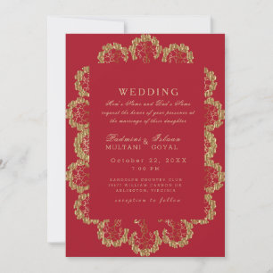 Farbenfrohe rote und goldene indische Hochzeit im Einladung