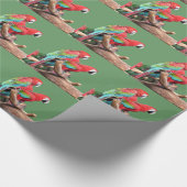 Farbenfrohe rote und grüne Papageien Weihnachten Geschenkpapier (Ecke)