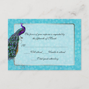 Farbenfrohe RSVP-Antwortkarte für Pfauenhochzeiten RSVP Karte