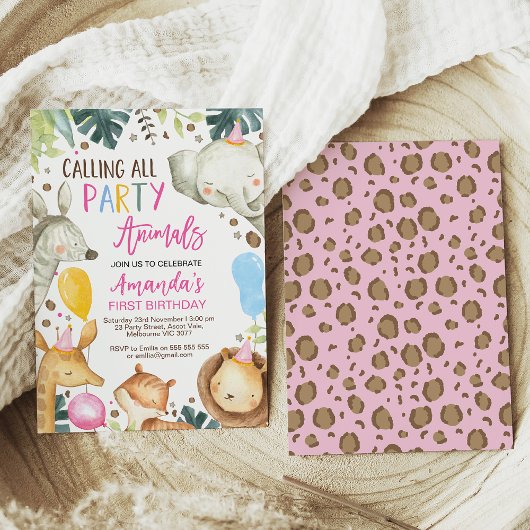 Farbenfrohe Rufe alle Party Tiere Safari Geburtsta Einladung