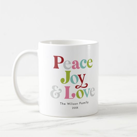 Farbenfrohe Ruhe & Liebe Retro Weihnachten Kaffeetasse (Links)