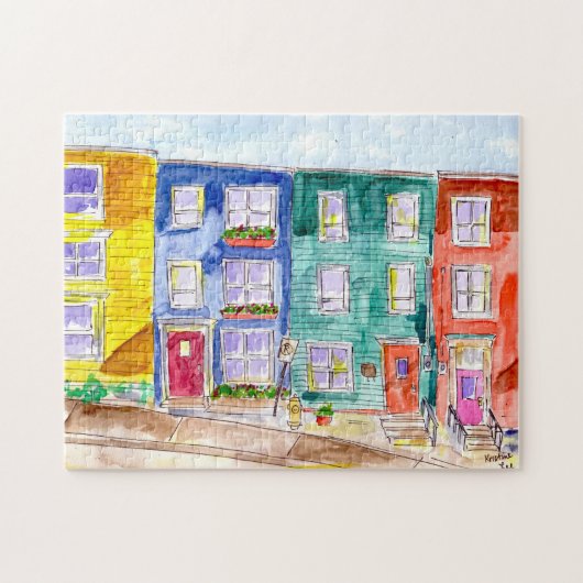 Farbenfrohe Ruhenhäuser Wasserfarben Illustration  Puzzle (Horizontal)