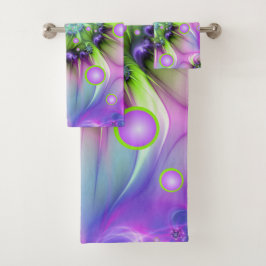 Farbenfrohe Rundformen Abstraktes Fraktal Kunst, D Badhandtuch Set