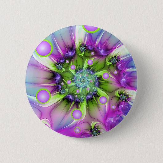 Farbenfrohe Rundformen Abstraktes Fraktal Kunst, D Button (Vorderseite)