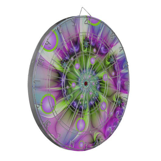Farbenfrohe Rundformen Abstraktes Fraktal Kunst, D Dartscheibe (Vorderseite Links)