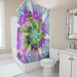 Farbenfrohe Rundformen Abstraktes Fraktal Kunst, D Duschvorhang
