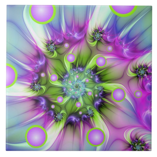 Farbenfrohe Rundformen Abstraktes Fraktal Kunst, D Fliese (Vorderseite)