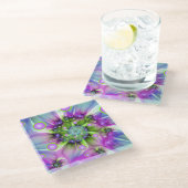 Farbenfrohe Rundformen Abstraktes Fraktal Kunst, D Glasuntersetzer (Schrägansicht)