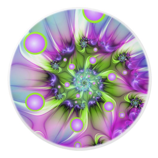 Farbenfrohe Rundformen Abstraktes Fraktal Kunst, D Keramikknauf (Vorderseite)