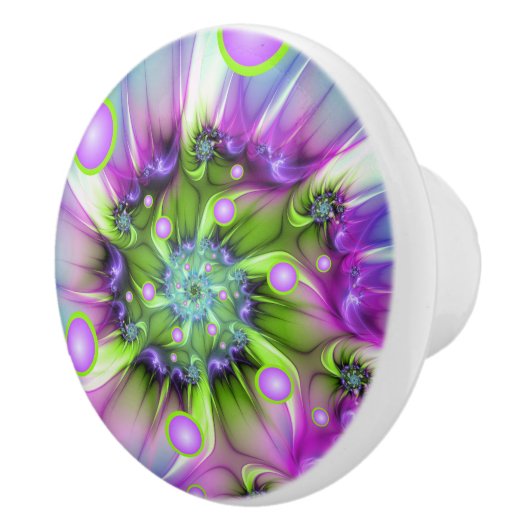 Farbenfrohe Rundformen Abstraktes Fraktal Kunst, D Keramikknauf (Rechts)