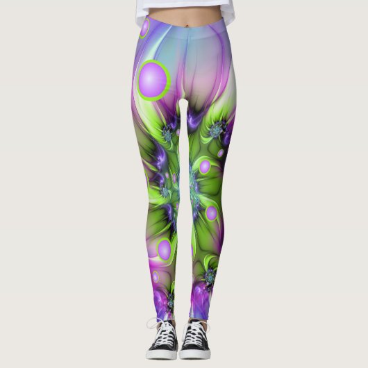 Farbenfrohe Rundformen Abstraktes Fraktal Kunst, D Leggings (Vorderseite)