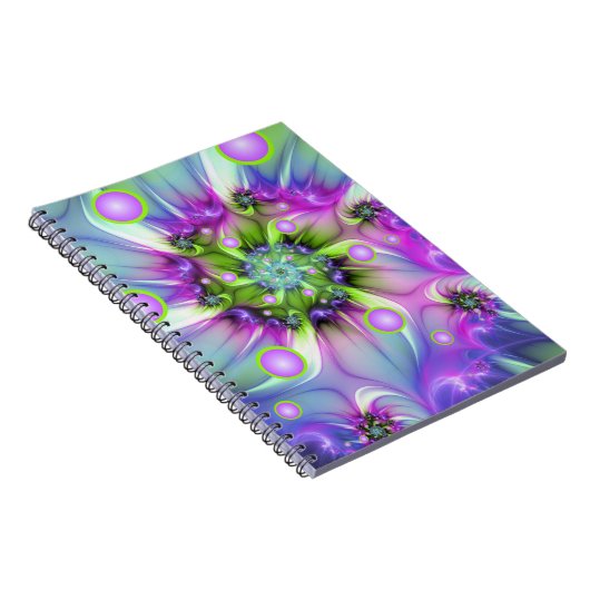 Farbenfrohe Rundformen Abstraktes Fraktal Kunst, D Notizblock (Rechte Seite)