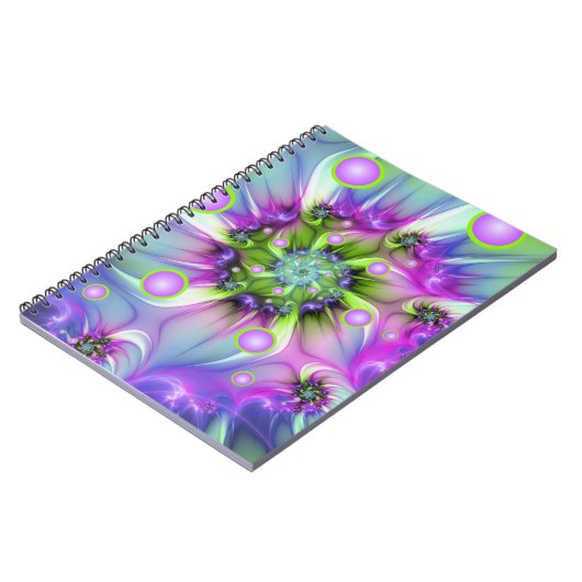 Farbenfrohe Rundformen Abstraktes Fraktal Kunst, D Notizblock (Linke Seite)