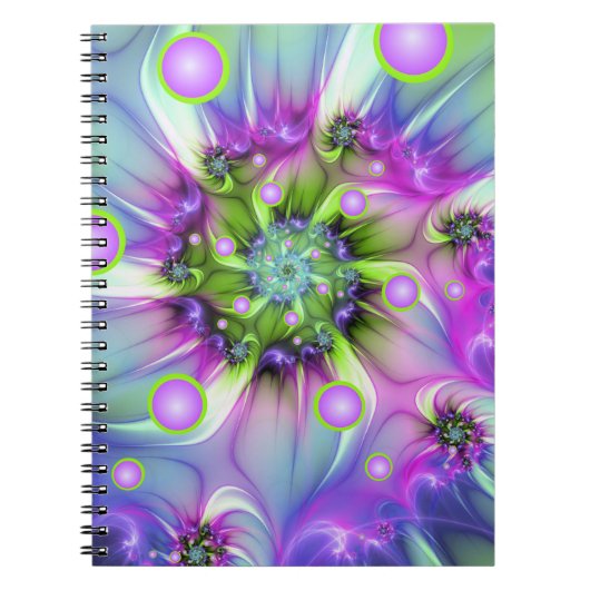 Farbenfrohe Rundformen Abstraktes Fraktal Kunst, D Notizblock (Vorderseite)