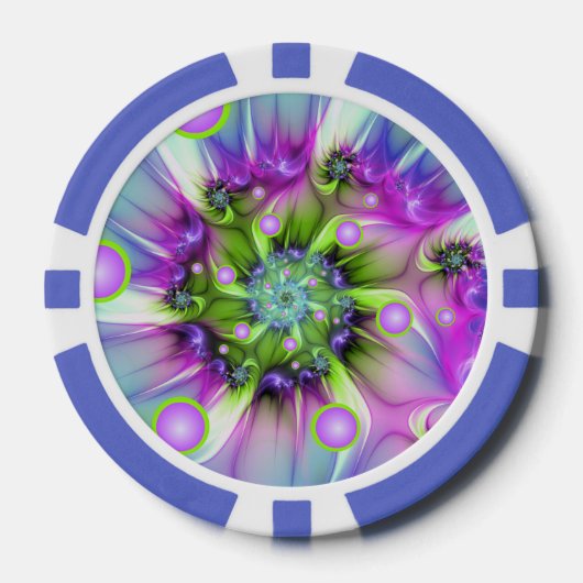 Farbenfrohe Rundformen Abstraktes Fraktal Kunst, D Pokerchips (Vorderseite)