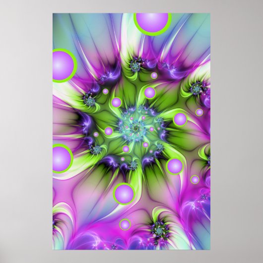 Farbenfrohe Rundformen Abstraktes Fraktal Kunst, D Poster (Vorne)