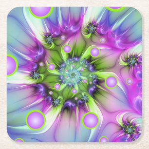 Farbenfrohe Rundformen Abstraktes Fraktal Kunst, D Rechteckiger Pappuntersetzer