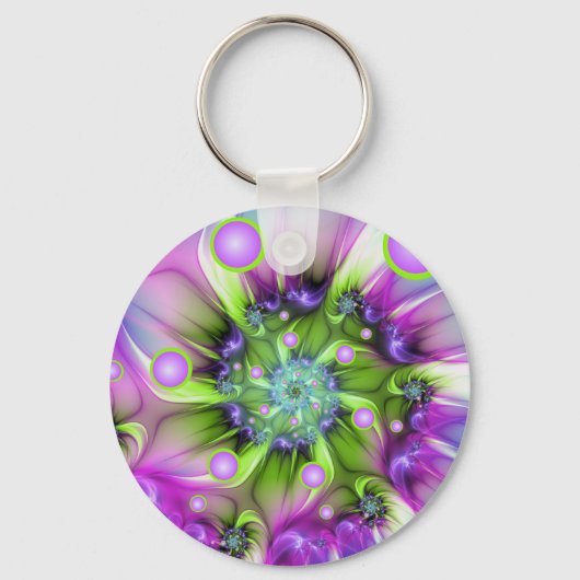 Farbenfrohe Rundformen Abstraktes Fraktal Kunst, D Schlüsselanhänger (Vorderseite)